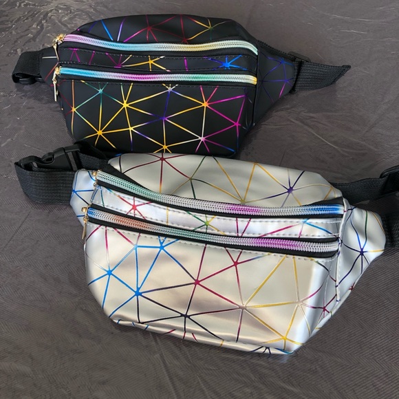 Fanny Pack Geometric Holographic waist belt bag - Picture 2 of 12